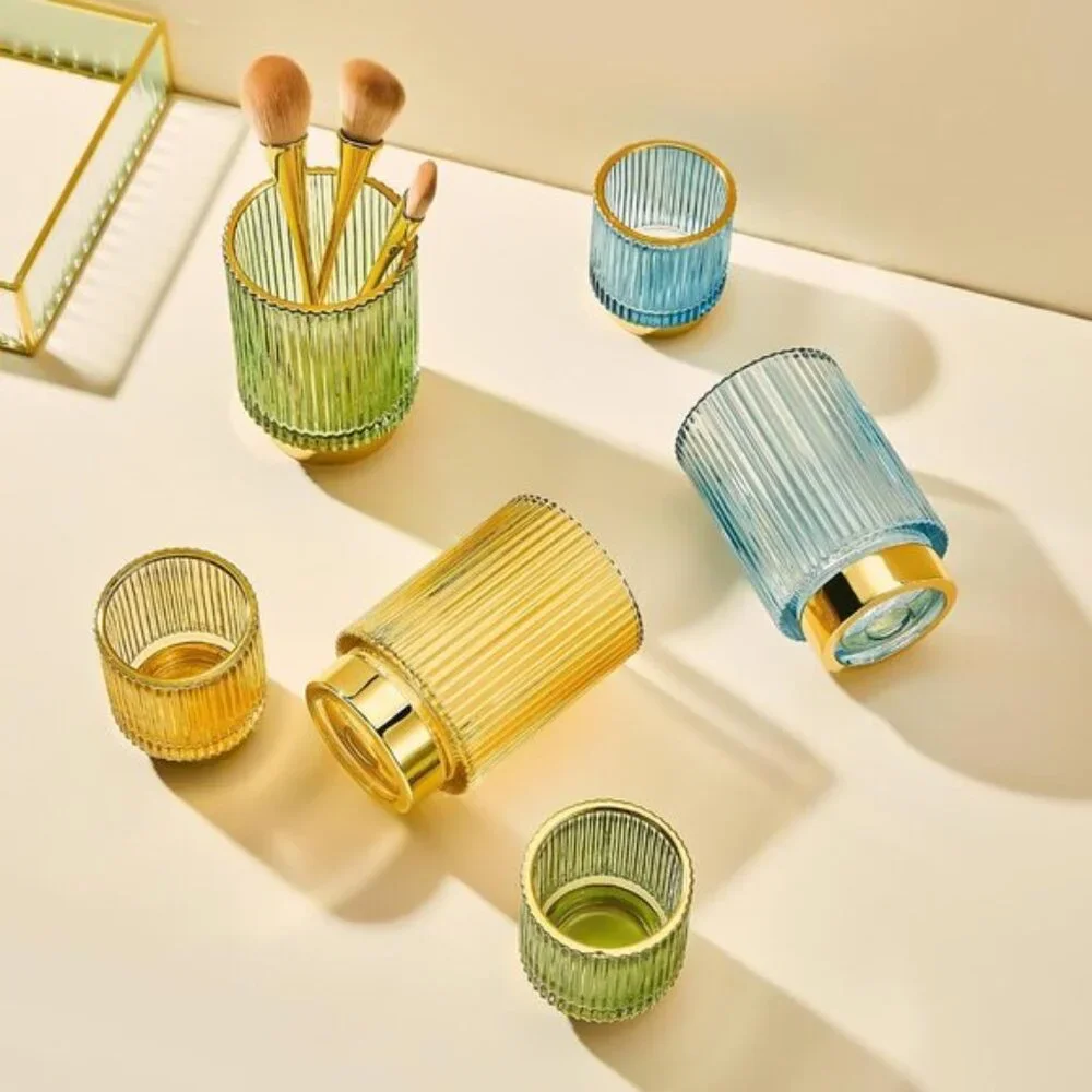 Vintage Glass Makeup Brush Holder, Multiuse Organizer for Pens, Brushes, More
